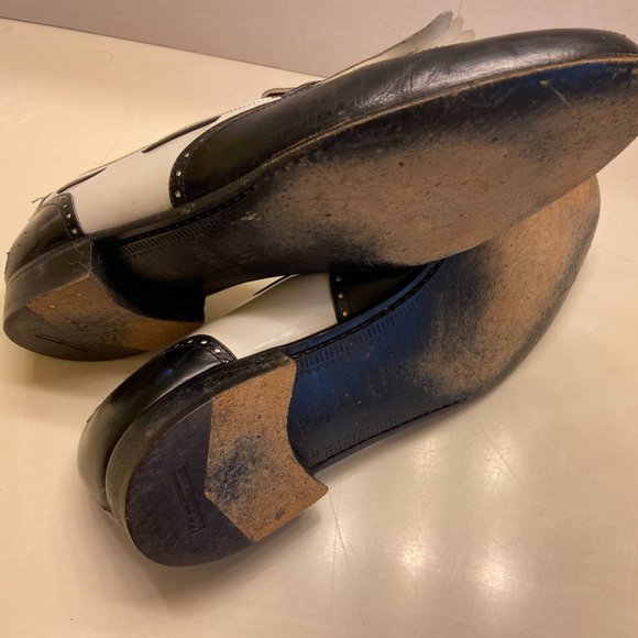 Salvatore Ferragamo Mens Black White Leather Spectator Loafer Shoes Size 12 D - Picture 4 of 6